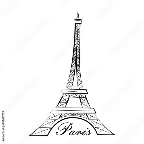 Eiffel Tower. Paris. Line graphics. Vector illustration. Isolated on a white background