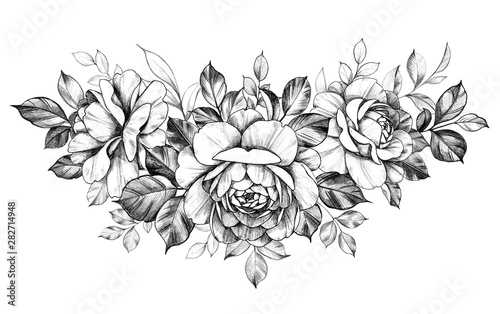 Hand Drawn Rose Flowers Bunch