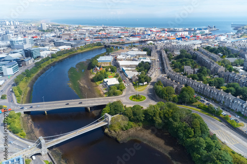 Aerial view of Aberdeen as River Dee flows to the North Sea