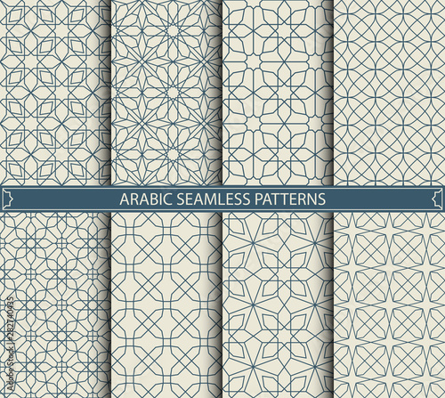 Vector set ornamental arabic seamless patterns. Collection of geometric luxury modern patterns. Endless texture can be used for wallpaper, pattern fill, web page background.