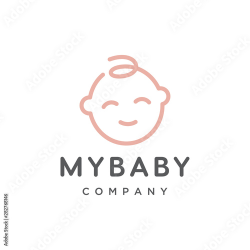 cute baby face outline vector logo design