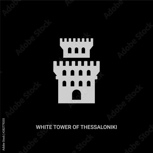 white white tower of thessaloniki vector icon on black background. modern flat white tower of thessaloniki from monuments concept vector sign symbol can be use for web, mobile and logo.