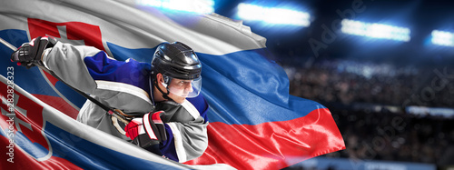 Slovakia Hockey Player in action around national flags