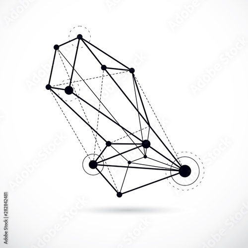 Abstract geometric 3D wireframe object, corporate technology vector illustration.