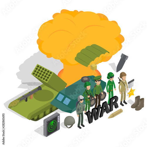 War concept banner. Isometric banner of war vector concept for web, giftcard and postcard