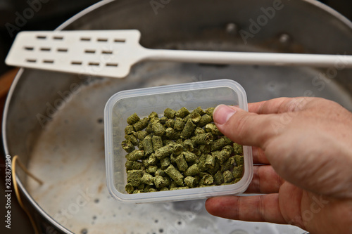 Brewing craft beer in a kitchen. Home brewing concept image. 