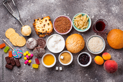 Assortment of simple carbohydrates food