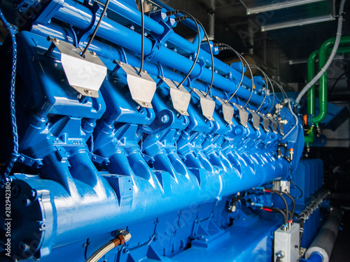 Engine of CHP unit. Diesel and gas industrial electric generator.