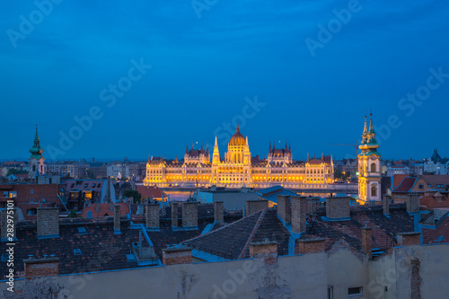Hungarian Parliament Building in Budapest city, Hungary at night