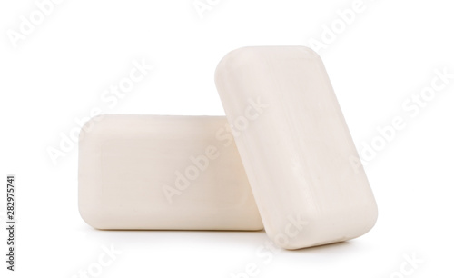 two bars white hygiene toilet soap isolated on white background