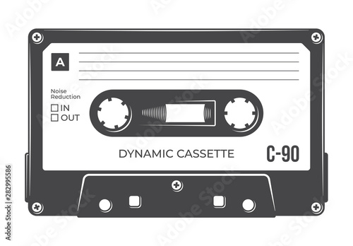 Vector old compact audio cassette. Isolated on white background