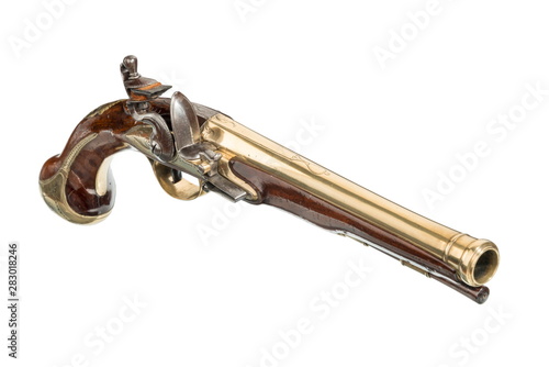 vintage flintlock pistol isolated on white