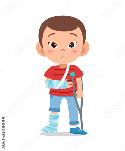 kid boy with fracture leg vector