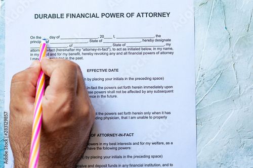 Filling durable financial Power of Attorney Form or POA document