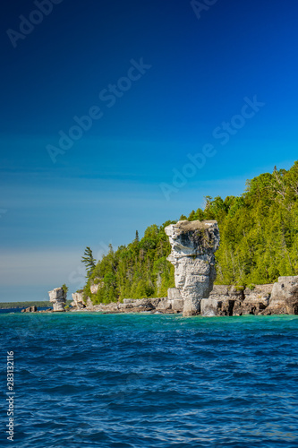 View of the special flower pot rock formation on Lake Huron, ON