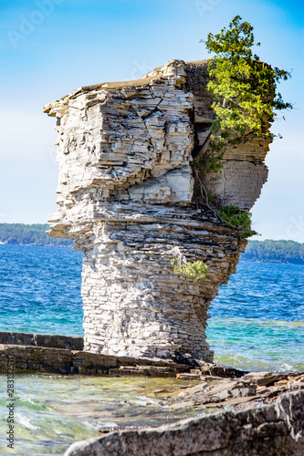 Big Flower pot rock formation seen close, Lake Huron, ON