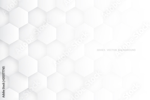 3D Vector Hexagons White Abstract Background. Science Technologic Hexagonal Blocks Structure Light Conceptual Wallpaper. Three Dimensional Clear Blank Subtle Textured Backdrop