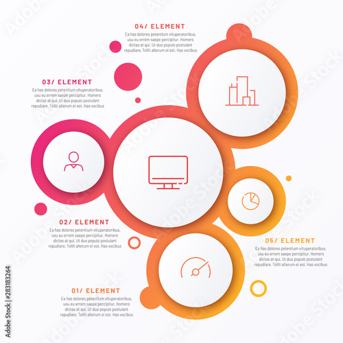 Abstract vector gradient minimalistic infographic template composed of 5 circles