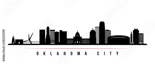 Oklahoma City skyline horizontal banner. Black and white silhouette of Oklahoma City, USA. Vector template for your design.