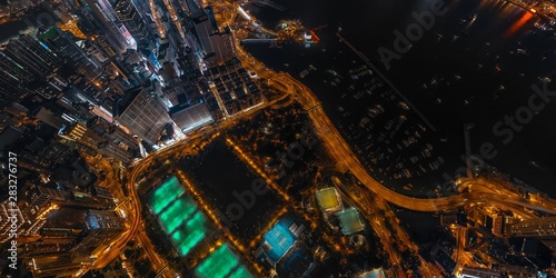 Panorama aerial view of Hong Kong Nightscape on Causeway Bay