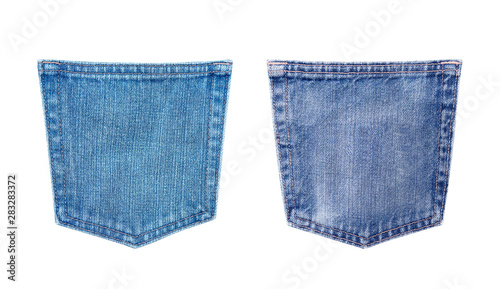 blue jeans back pocket texture isolated on white background with clipping path