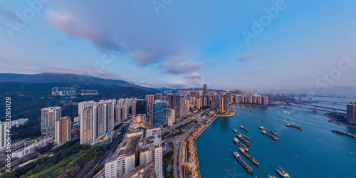 Panorama aerial view of Hong Kong landscape in Tsuen Wan District