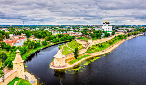 Pskov Kremlin with the Velikaya River in Russia