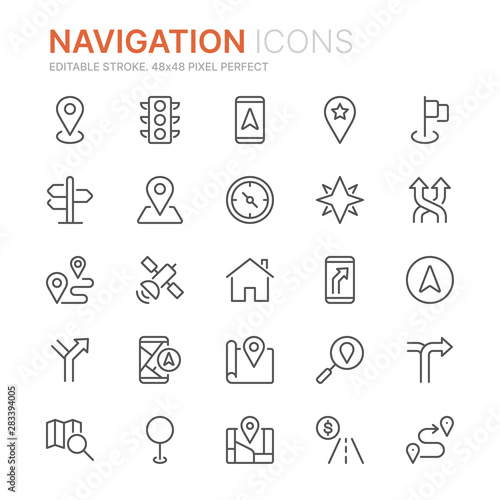 Collection of navigation related line icons. 48x48 Pixel Perfect. Editable stroke