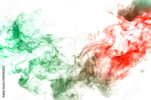 Abstract wavy ink and smoke pattern in green and red on a white background. Print for clothes. Disease and viruses.