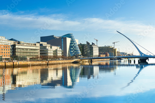 Modern buildings and offices on Liffey river in Dublin