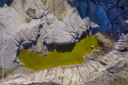 Aerial shot of opencast mine lake