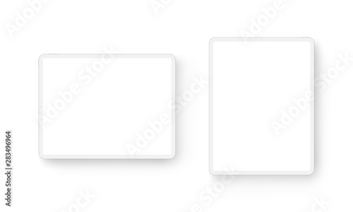 Clay tablet computers horizontal and vertical mockup isolated on white background. Vector illustration