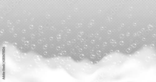 Realistic bath foam with bubbles isolated on transparent background.