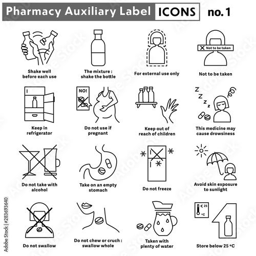 Pharmacy auxiliary label line icons no.1
