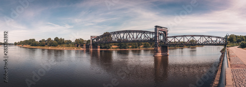 Old railway bridge over the Elbe in Magdeburg, Germany