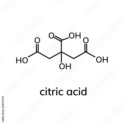 Citric acid chemical formula on white background