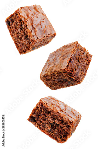 Chocolate brownie cake on a white isolated background