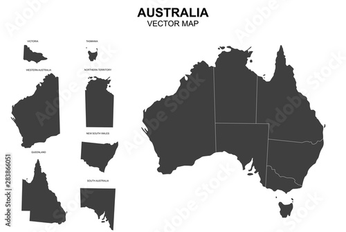 vector map of australia with borders of states
