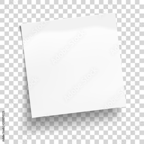 White sheet of note paper isolated on transparent background. Sticky note. Mockup of white note paper. Vector illustration.