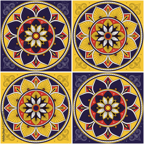 Mexican tile pattern vector seamless with vintage ornament. Portuguese azulejos, mexico talavera, spanish, italian sicily majolica or moroccan ceramic. Texture for wallpaper or kitchen floor.