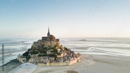 Le Mont Saint-Michel tidal island in beautiful twilight at dusk, Normandy, France