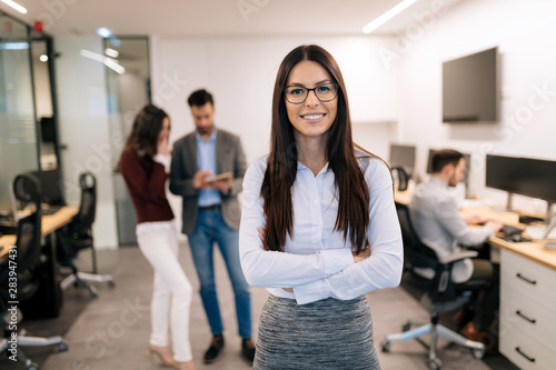 Portrait of successful beautiful businesswoman in office