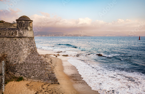 ajaccio fortress wall on the beach