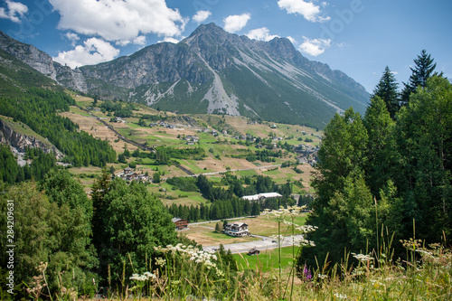 Village in Italian Alps in summer day 