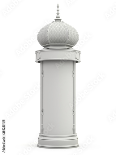 Clay render of retro advertising column on white background - 3D illustration