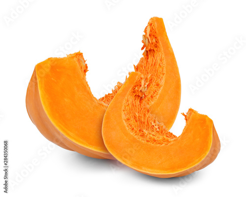 Slices of pumpkin isolated on white background