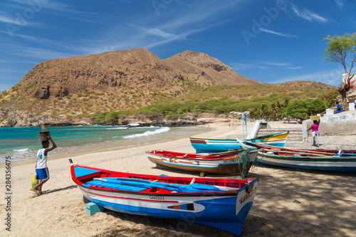 Fishing boats on beach, Tarrafal, Santiago Island, Cape Verde