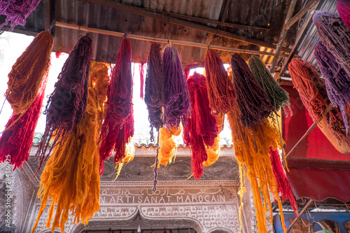 North Africa, Morocco, Marrakech. Dying works section (yarn, wool) of Jemma El Fna.