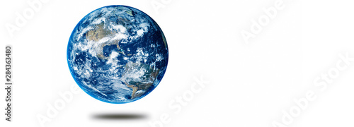 Earth planet concept hovering on a white background showing America panoramic