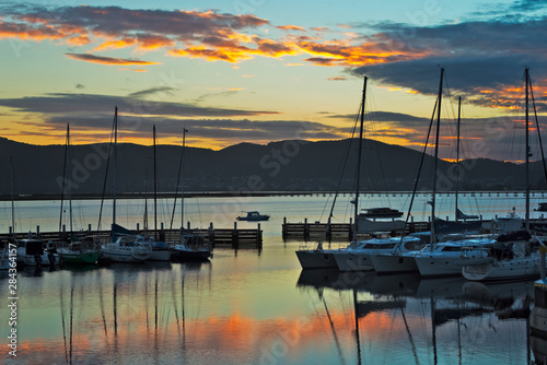 Sailboats in the harbor, Knysna. Western Cape Province, South Africa.